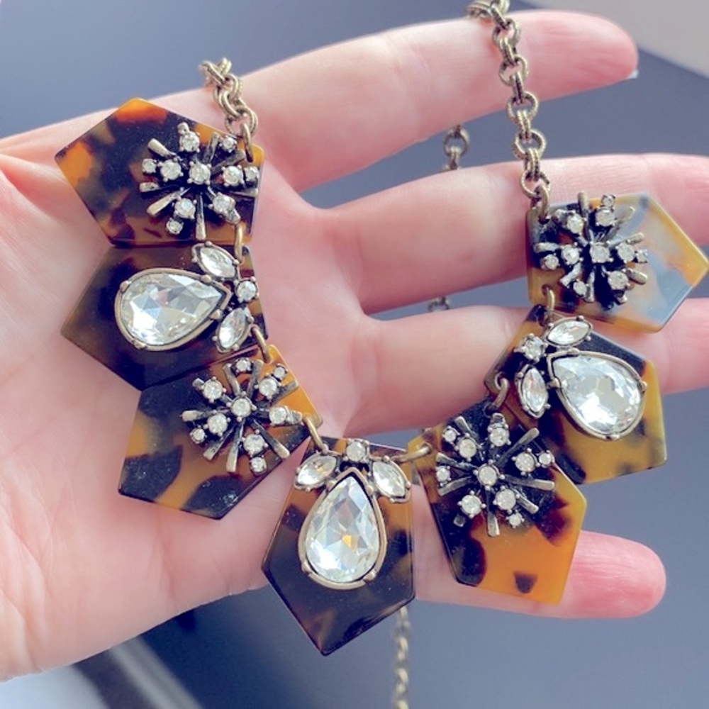 Loft Tortoiseshell Rhinestone Statement Necklace - image 2